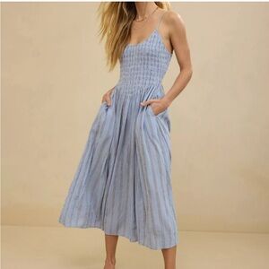 Aerie At the Barre Blue Striped Midi Dress Spaghetti Straps Sz XL